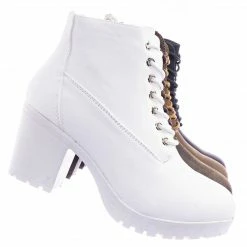 Forever Link New Plus12 Block Heel Combat Bootie - Chunky Military Chic Lace Up Ankle Boots