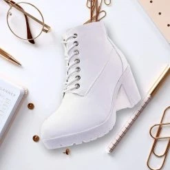 Forever Link Plus12K Kids Block Heel Combat Bootie - Children Chunky Military Lace Ankle Boot New