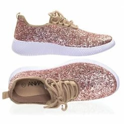 Forever Link New Remy18 By Forever, Lace Up Rock Glitter Fashion Sneaker W Elastic Tongue & White Outsole