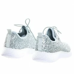 Forever Link New Remy18 By Forever, Lace Up Rock Glitter Fashion Sneaker W Elastic Tongue & White Outsole