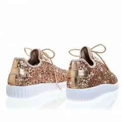 Forever Link New Remy18 By Forever, Lace Up Rock Glitter Fashion Sneaker W Elastic Tongue & White Outsole