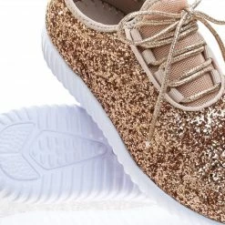 Forever Link New Remy18 By Forever, Lace Up Rock Glitter Fashion Sneaker W Elastic Tongue & White Outsole