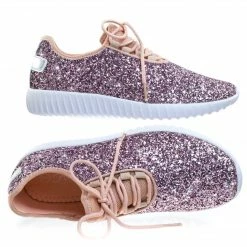 Forever Link New Remy18 By Forever, Lace Up Rock Glitter Fashion Sneaker W Elastic Tongue & White Outsole