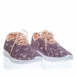 Forever Link New Remy18 By Forever, Lace Up Rock Glitter Fashion Sneaker W Elastic Tongue & White Outsole