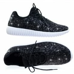 Forever Link New Remy18 By Forever, Lace Up Rock Glitter Fashion Sneaker W Elastic Tongue & White Outsole