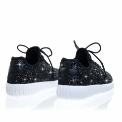 Forever Link New Remy18 By Forever, Lace Up Rock Glitter Fashion Sneaker W Elastic Tongue & White Outsole