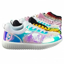 Forever Link Remy28 Mermaid Metallic Sequins Glitter Lace Up Sneaker W White Outsole New