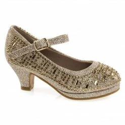 Forever Link Riley78K Girls Rhinestone Encrusted Mary-Jane Dress Pump On Mesh Glitter New