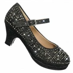 Forever Link Riley78K Girls Rhinestone Encrusted Mary-Jane Dress Pump On Mesh Glitter New