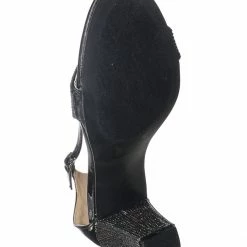 Forever Link Rise9 Rhinestone Chunky Mid Heel Sandals- Womens Crystal Ankle Strapped Shoes New