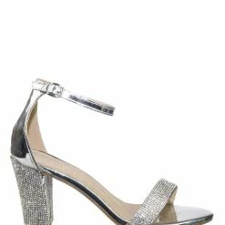 Forever Link Rise9 Rhinestone Chunky Mid Heel Sandals- Womens Crystal Ankle Strapped Shoes New