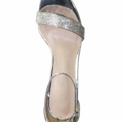 Forever Link Rise9 Rhinestone Chunky Mid Heel Sandals- Womens Crystal Ankle Strapped Shoes New