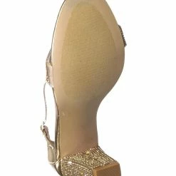 Forever Link Rise9 Rhinestone Chunky Mid Heel Sandals- Womens Crystal Ankle Strapped Shoes New