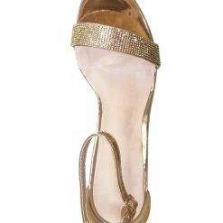 Forever Link Rise9 Rhinestone Chunky Mid Heel Sandals- Womens Crystal Ankle Strapped Shoes New