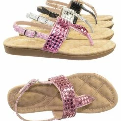 Forever Link New Rosa82K Children Girl Soft Padded Insole Wedge Thong Sandal W Rhinestone Crystal