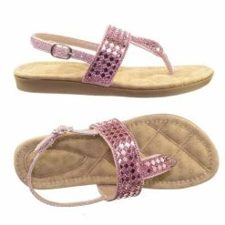 Forever Link New Rosa82K Children Girl Soft Padded Insole Wedge Thong Sandal W Rhinestone Crystal