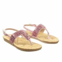 Forever Link New Rosa82K Children Girl Soft Padded Insole Wedge Thong Sandal W Rhinestone Crystal
