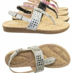 Forever Link New Rosa82K Children Girl Soft Padded Insole Wedge Thong Sandal W Rhinestone Crystal