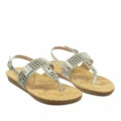 Forever Link New Rosa82K Children Girl Soft Padded Insole Wedge Thong Sandal W Rhinestone Crystal