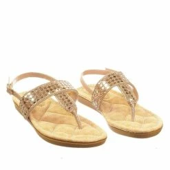 Forever Link New Rosa82K Children Girl Soft Padded Insole Wedge Thong Sandal W Rhinestone Crystal