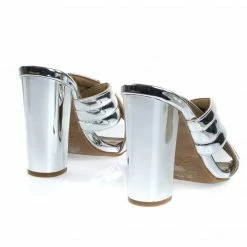 Forever Link Shine91 Chunky Block Heel Slipper Mule, Metallic Party Sandal W Padded Strap New