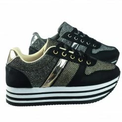Forever Link New Sponge02 Comfortable Mesh Glitter Flatform Sneaker W Stripped Curved Platform