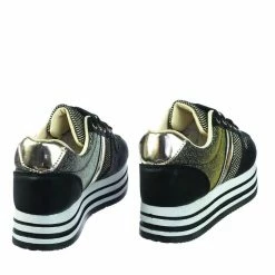 Forever Link New Sponge02 Comfortable Mesh Glitter Flatform Sneaker W Stripped Curved Platform