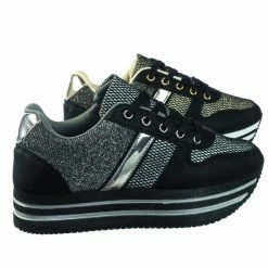 Forever Link New Sponge02 Comfortable Mesh Glitter Flatform Sneaker W Stripped Curved Platform