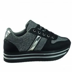 Forever Link New Sponge02 Comfortable Mesh Glitter Flatform Sneaker W Stripped Curved Platform