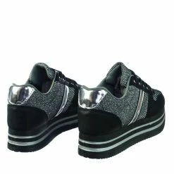 Forever Link New Sponge02 Comfortable Mesh Glitter Flatform Sneaker W Stripped Curved Platform