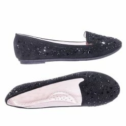 Forever Link Supple10 Women Velvet Rhinestone Crystal Embellished Stud Slip On Flat Loafer