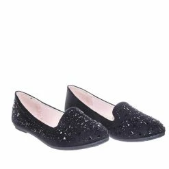 Forever Link Supple10 Women Velvet Rhinestone Crystal Embellished Stud Slip On Flat Loafer