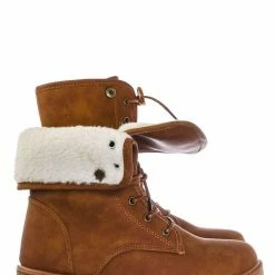 Forever Link New Whitney23 Foldable Lace Up Boot - Faux Fur Shearling Lining Collar Fold Overs
