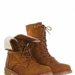 Forever Link New Whitney23 Foldable Lace Up Boot - Faux Fur Shearling Lining Collar Fold Overs