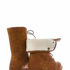 Forever Link New Whitney23 Foldable Lace Up Boot - Faux Fur Shearling Lining Collar Fold Overs