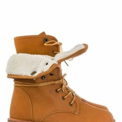 Forever Link New Whitney23 Foldable Lace Up Boot - Faux Fur Shearling Lining Collar Fold Overs