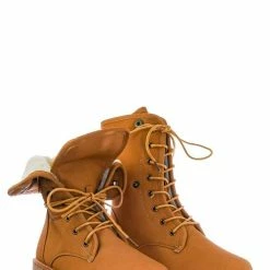 Forever Link New Whitney23 Foldable Lace Up Boot - Faux Fur Shearling Lining Collar Fold Overs