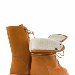 Forever Link New Whitney23 Foldable Lace Up Boot - Faux Fur Shearling Lining Collar Fold Overs