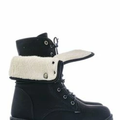 Forever Link New Whitney23 Foldable Lace Up Boot - Faux Fur Shearling Lining Collar Fold Overs