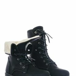 Forever Link New Whitney23 Foldable Lace Up Boot - Faux Fur Shearling Lining Collar Fold Overs