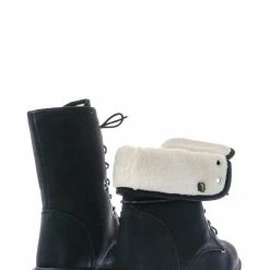 Forever Link New Whitney23 Foldable Lace Up Boot - Faux Fur Shearling Lining Collar Fold Overs