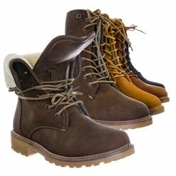 Forever Link New Whitney23 Foldable Lace Up Boot - Faux Fur Shearling Lining Collar Fold Overs