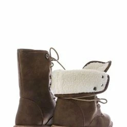 Forever Link New Whitney23 Foldable Lace Up Boot - Faux Fur Shearling Lining Collar Fold Overs