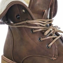 Forever Link New Whitney23 Foldable Lace Up Boot - Faux Fur Shearling Lining Collar Fold Overs