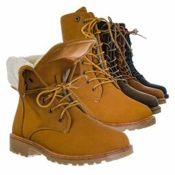 Forever Link New Whitney23 Foldable Lace Up Boot - Faux Fur Shearling Lining Collar Fold Overs