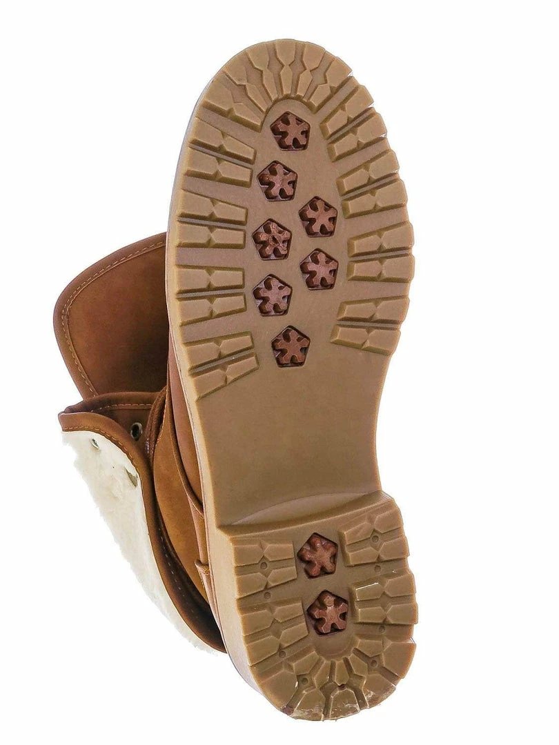 Forever Link New Whitney23K Girl Fold Lace Up Boot - Kid Faux Fur Shearling Lined Folded Collar