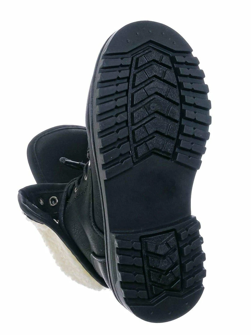 Forever Link New Whitney23K Girl Fold Lace Up Boot - Kid Faux Fur Shearling Lined Folded Collar