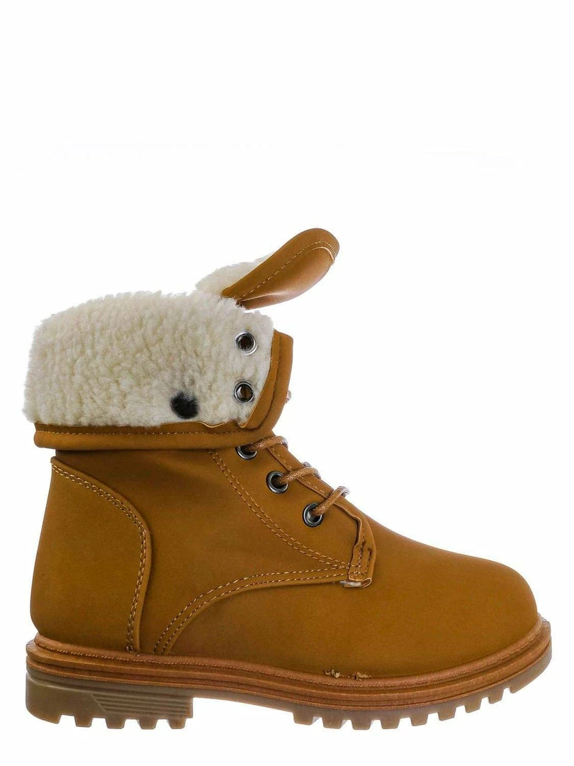 Forever Link New Whitney23K Girl Fold Lace Up Boot - Kid Faux Fur Shearling Lined Folded Collar