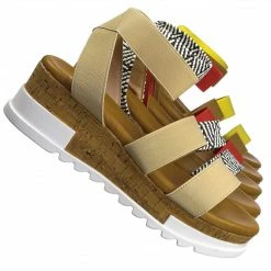 Forever Link Wish79 Bohemian Elastic Footbed Flatform - Women Cork Lug Sole Strappy Sandal