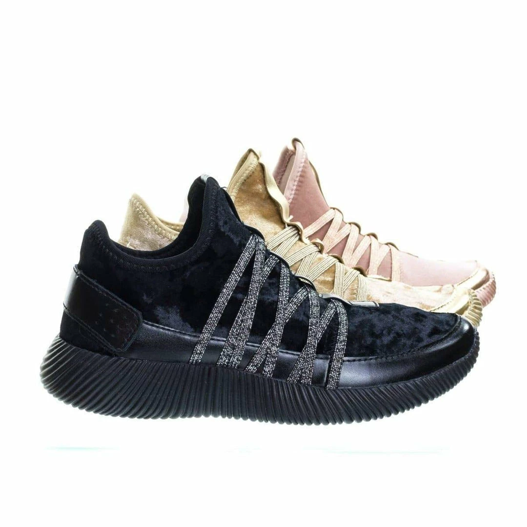 Forever Link New Yes4 Athletic Velvet Elastic Lacer Fashion Sneaker W Hook & Loop Closure